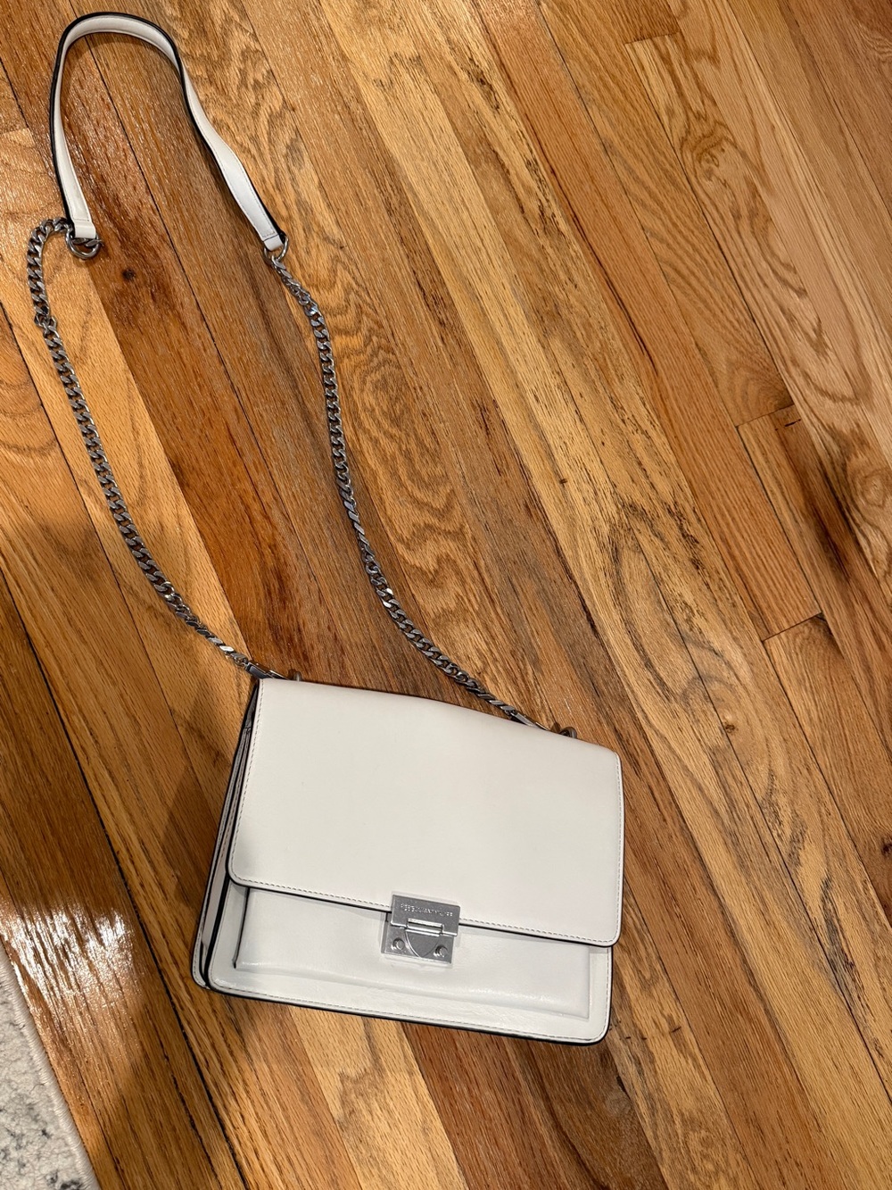 Rebecca Minkoff White Leather Crossbody with Silver Chain Strap